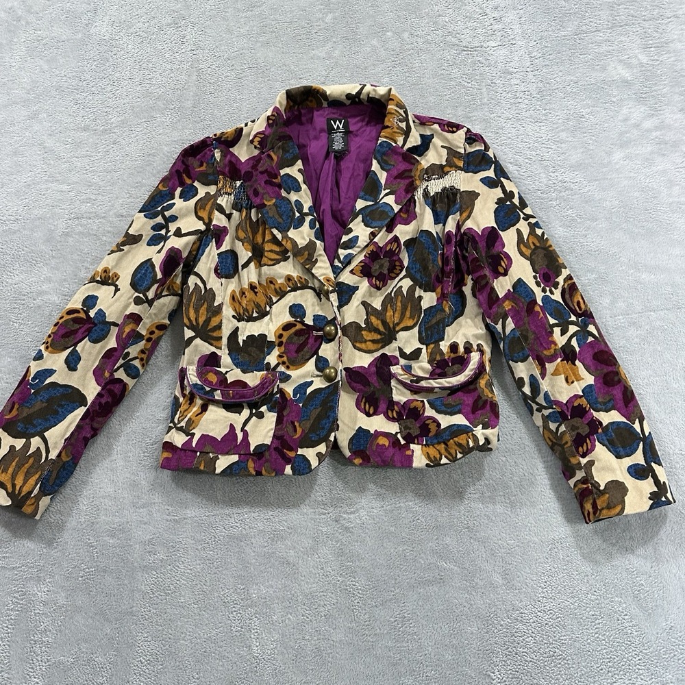 W Work To Weekend Women 8 Blazer Top Purple Corduroy Vintage Floral Boho